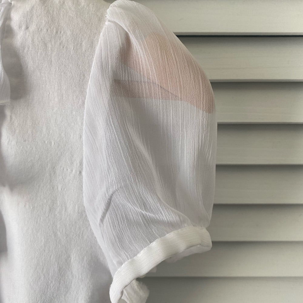 White Ruffled Short-Sleeve Blouse - Picture 4 of 6